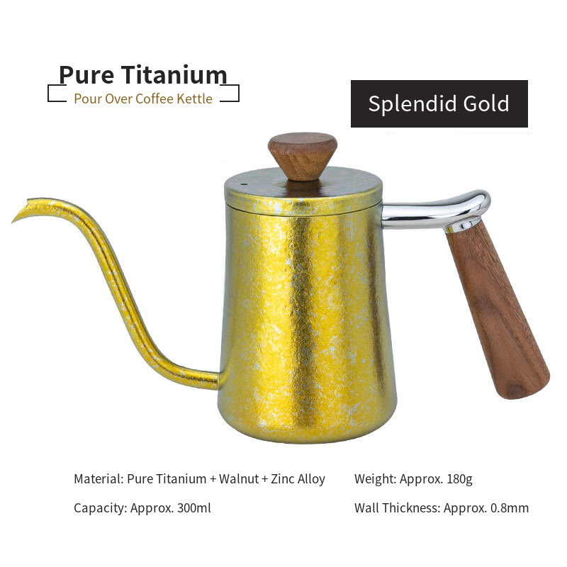 Titanium Pour Over Kettle 300ml Gold Gooseneck for Private Chef Coffee Kits Legal Chambers Meeting Rooms and Showroom Coffee Corners