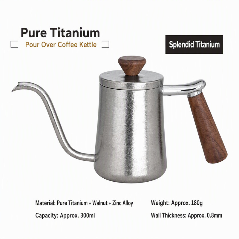 Titanium Pour Over Kettle 300ml Natural Titanium Gooseneck for Green Room Counters Faculty Coffee Rooms and Student Bars