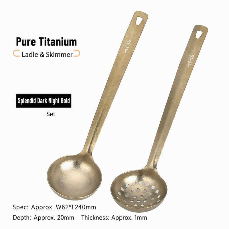Midnight Gold Titanium Ladle and Strainer Duo for Buffet Lines Hotel Kitchens Food Trucks and School Canteen Soup Service