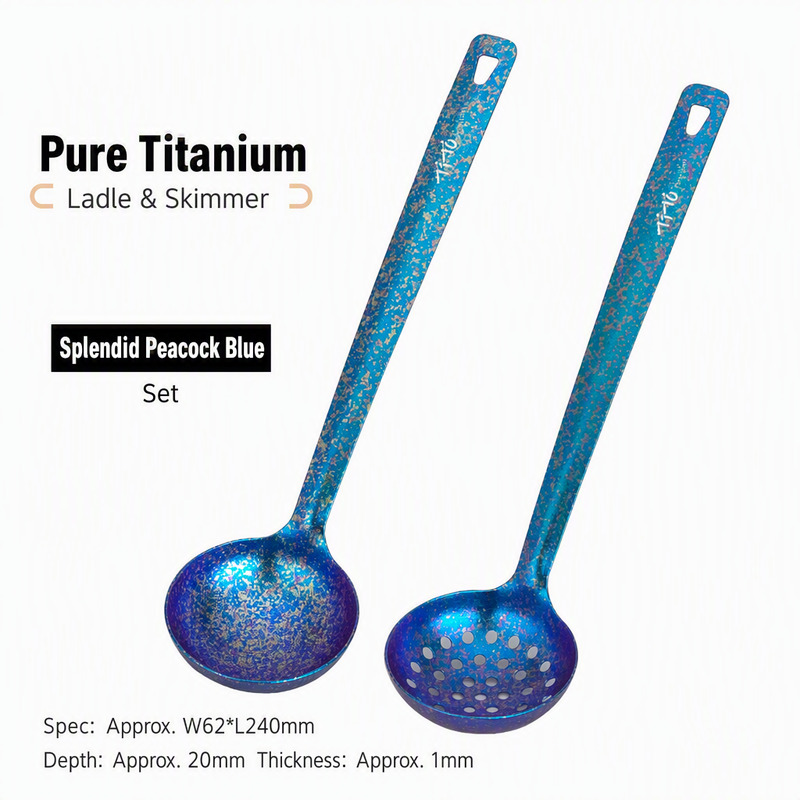 Peacock Frost Titanium Soup Ladle and Slotted Spoon for Ice Shanty Camps Long Winter Walleye Fries and Snowmobile Cookouts