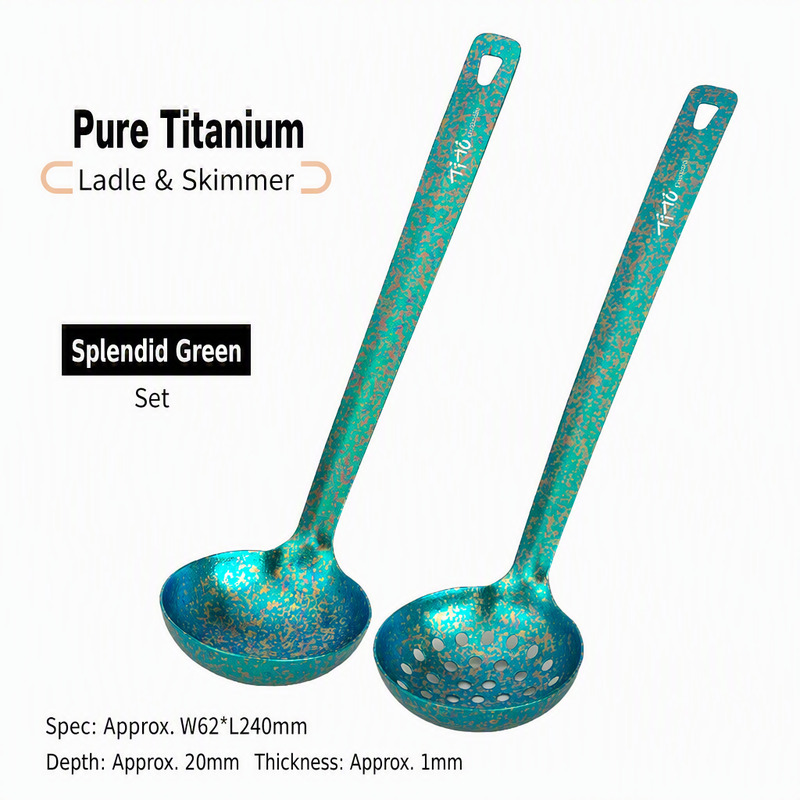 Emerald Frost Titanium Soup Ladle and Slotted Spoon for Honey Harvesting Community Gardens and Long Homestead Kitchen Days