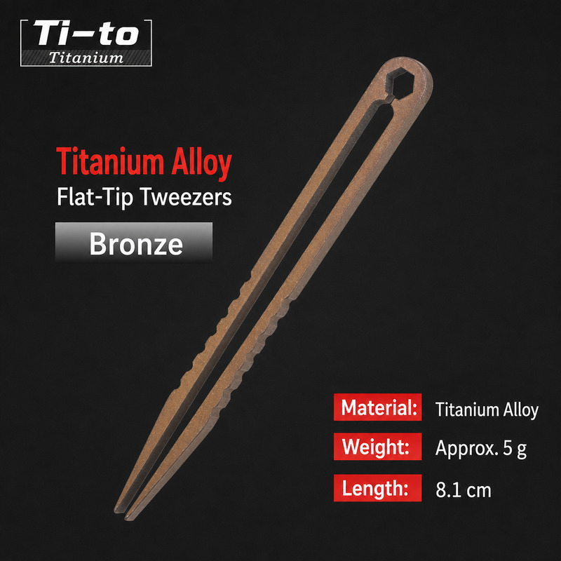 Bronze Titanium Alloy Flat Tip Tweezers Large 81Mm 5G Jimping