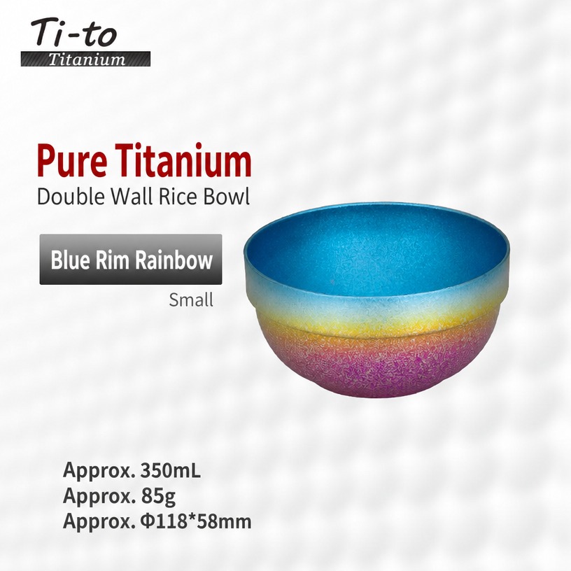Blue Rim Rainbow Titanium Bowl 350ml Cyan Anodized Two Tone For Afternoon Cafe Tea Brunch