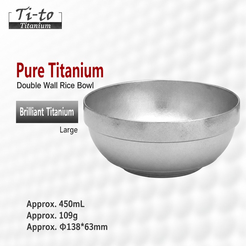 Titanium Rice Bowl 450ml Bright Polished For Sushi Bar Gourmet Restaurants