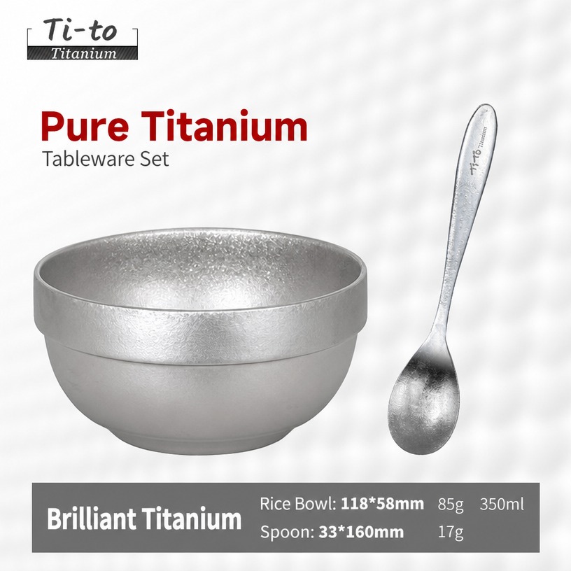 Titanium Rice Bowl With Teardrop Spoon Set For Bushcraft Survival Camp Trips