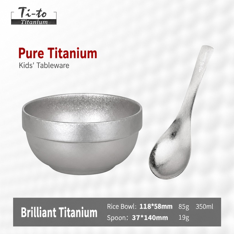 Titanium Rice Bowl Soup Spoon Set 350ml For Congee Porridge Oatmeal Meals