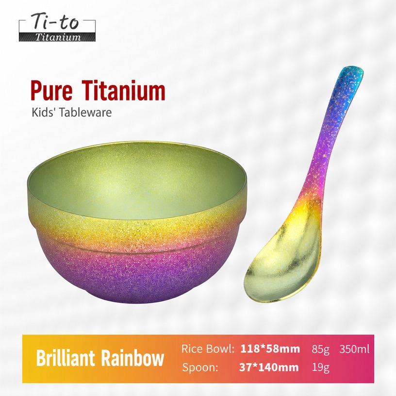 Rainbow Titanium Rice Bowl Soup Spoon Set For Weekend Getaway Outdoor Meals