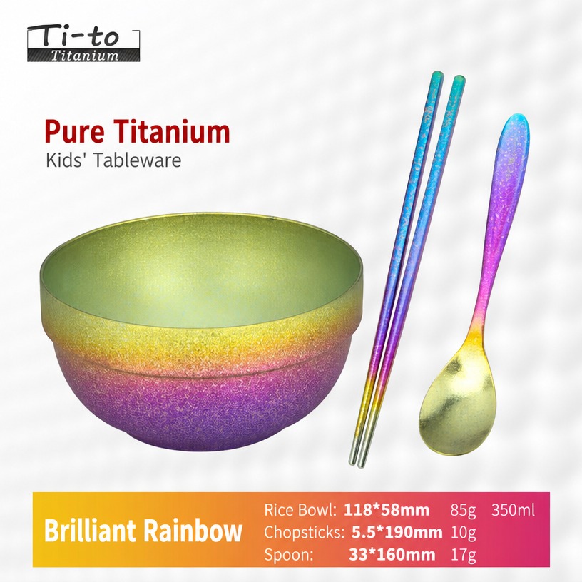 Colorful Titanium Rice Bowl Spoon Chopsticks Set For On The Go Family Dining