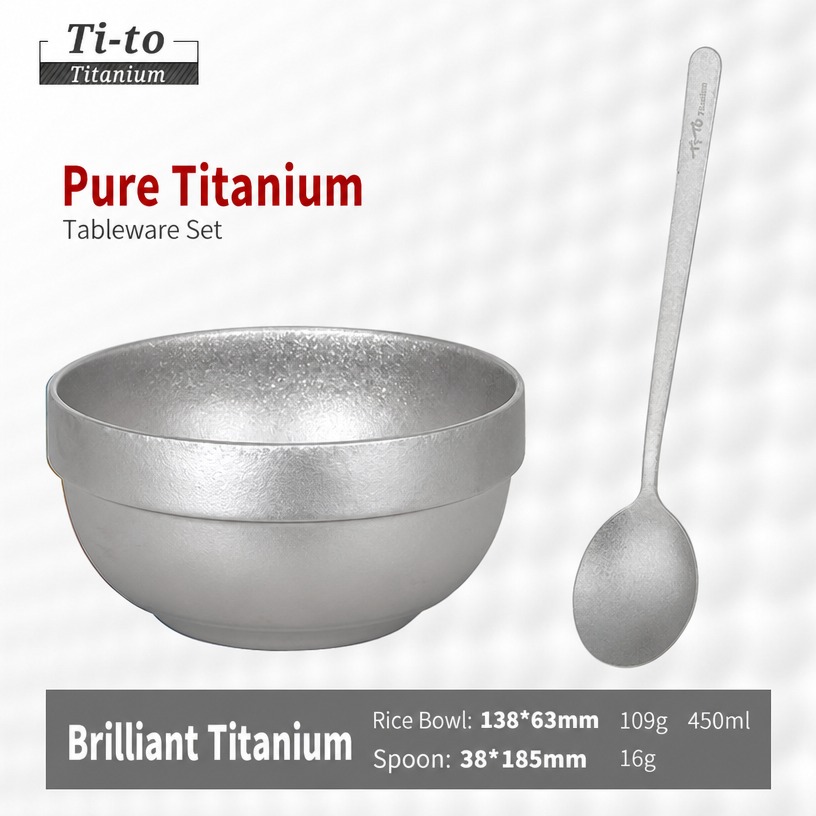 Titanium Rice Bowl Korean Spoon Set 450ml For Solo Home Cooking Sessions
