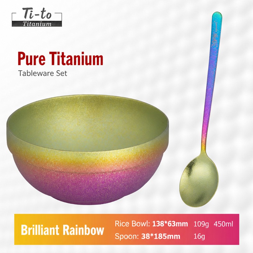 Rainbow Titanium Rice Bowl Korean Spoon Set 450ml For K Food Celebration Meals
