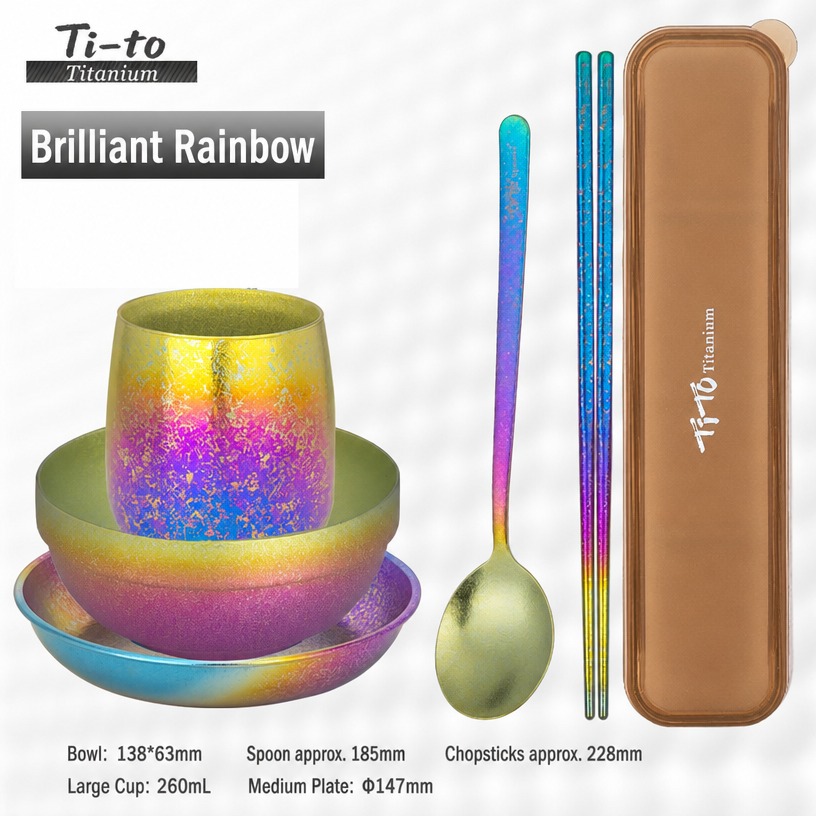 Rainbow Titanium Tableware Set Bowl Cup Plate Chopsticks Korean Spoon Case For Office Coffee Break
