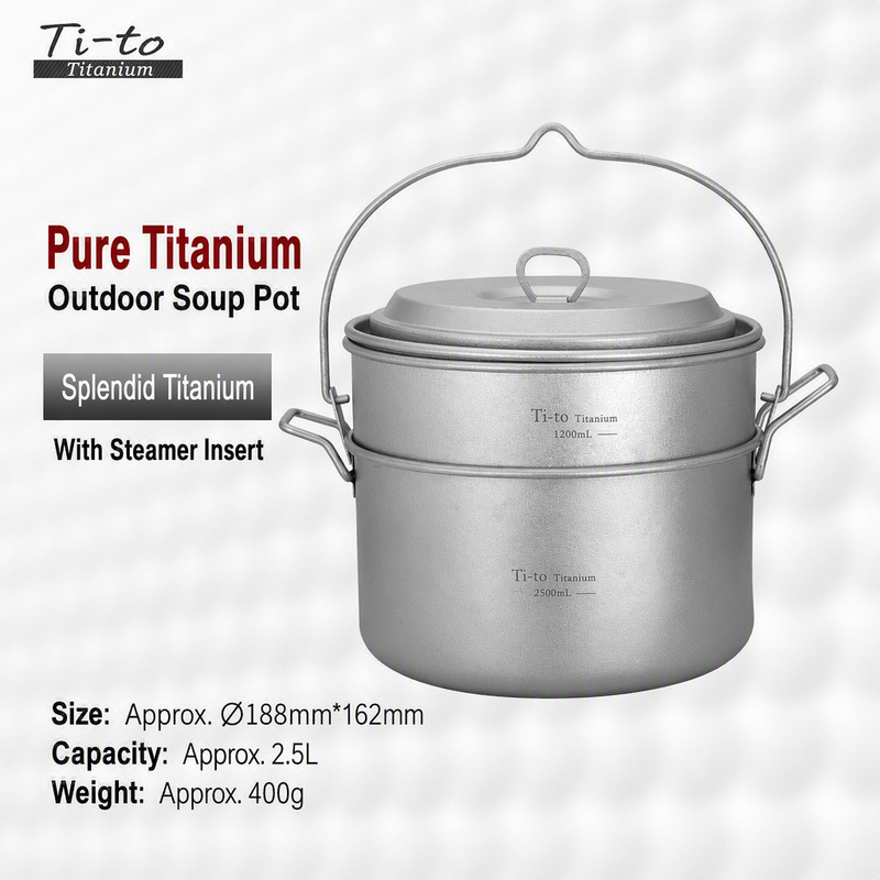 Ice Crystal Titanium 2.5L Outdoor Camp Steamer Pot Set for Apres Ski Lunches Ski Lodge Kitchens and Winter Carnival Meals