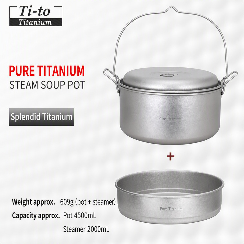 Ice Crystal Titanium 4.5L Large Outdoor Steamer Pot Set for Dungeness Crab Steams Pretzel Making and Oktoberfest Kitchens