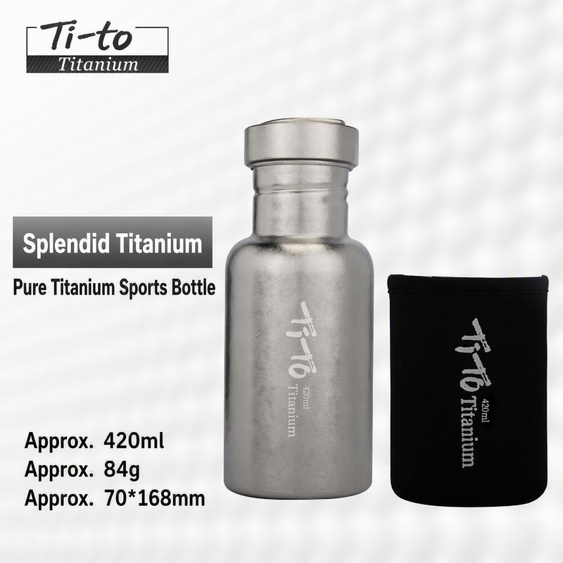Plastic-free grade 1 titanium water bottle, 14 oz and 84 g, from LeafCovenant