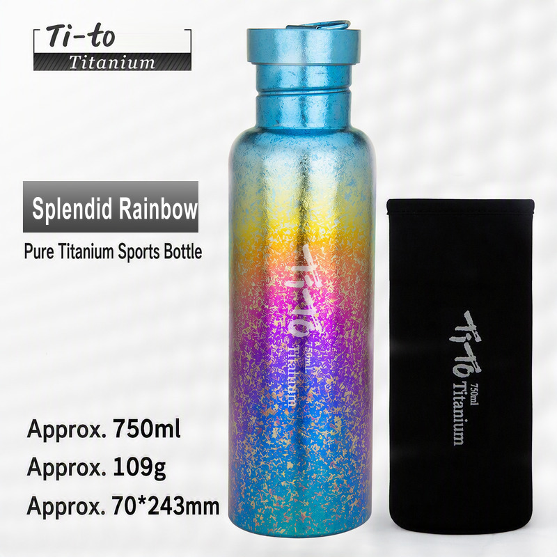 Titanium Outdoor Bottle In Blue Rim Rainbow 750Ml For Yard Sales