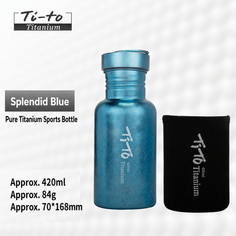 Sky Blue Titanium Water Bottle 14 Oz Ultralight 84G For Kayaking