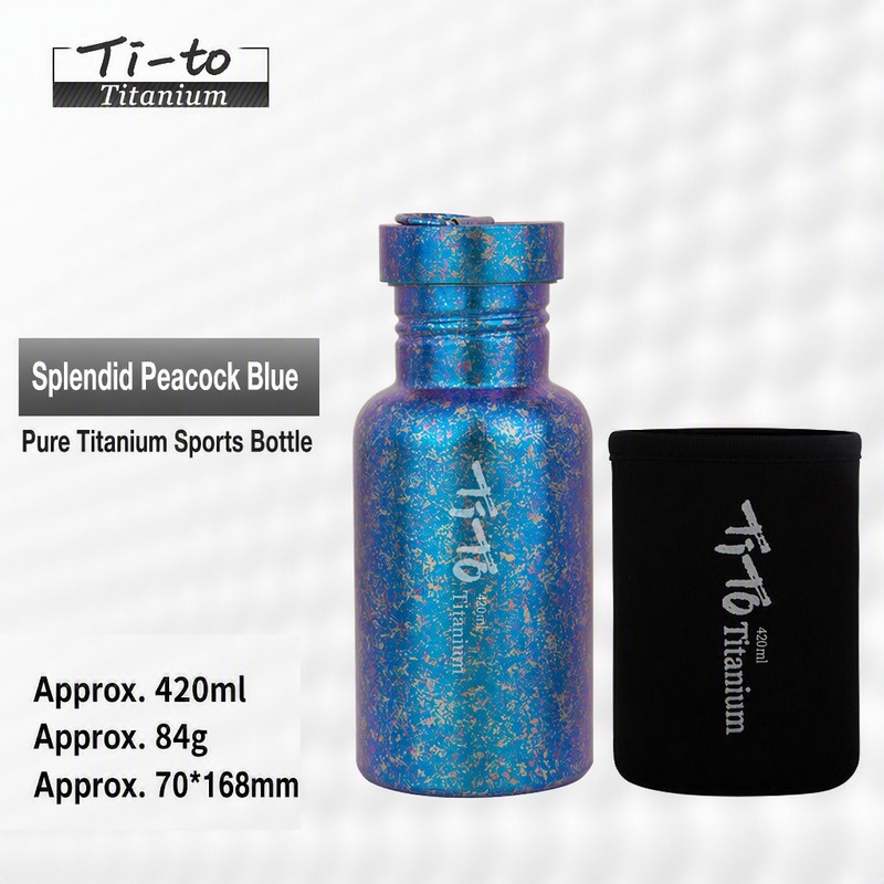Peacock blue anodised titanium outdoor water bottle, listed for cold plunge and recovery use