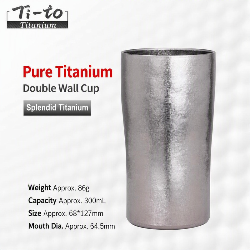 300 ml double-wall titanium cup in natural finish from LeafCovenant