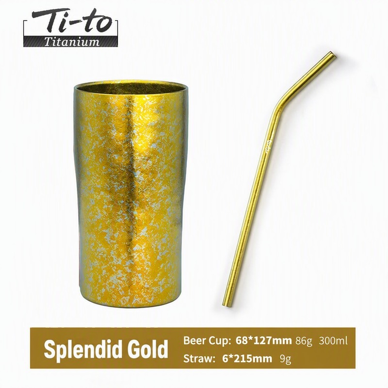Reusable Gold Titanium Tumbler With Straw For Iced Coffee 10 Oz