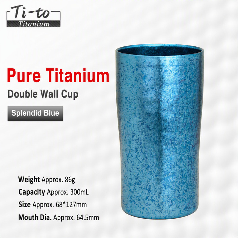 Custom Logo Pure Titanium Camping Mug Ice Flower Blue For Tackle Shops