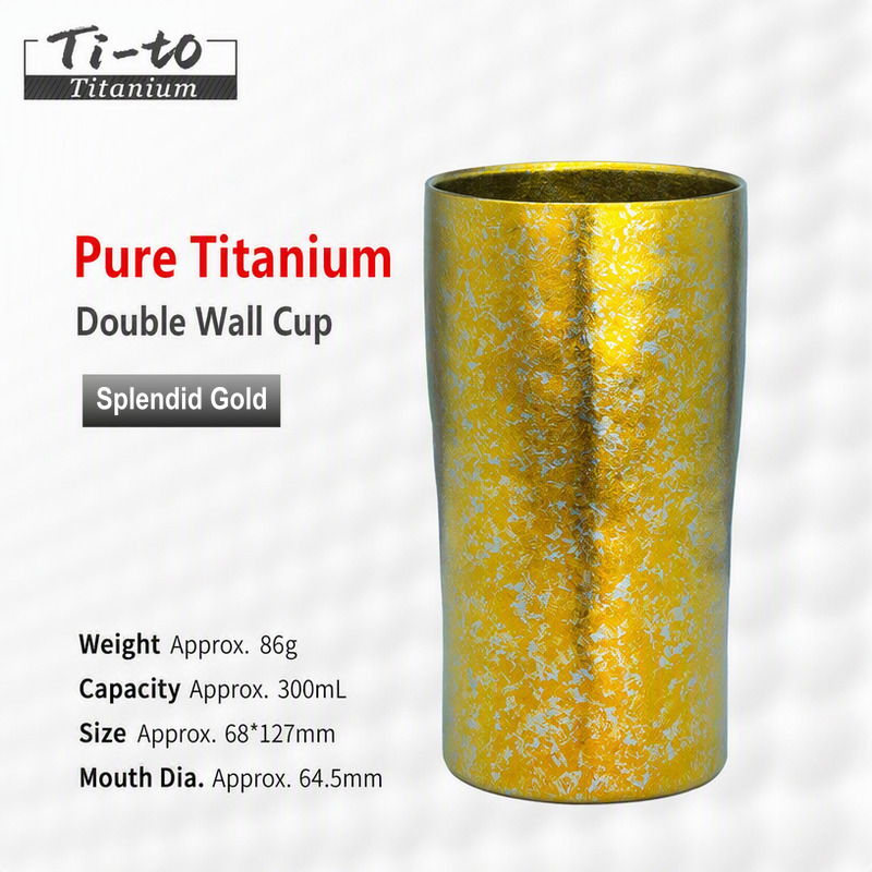300Ml 86G Double Walled Pure Titanium Coffee Cup Ice Flower Gold