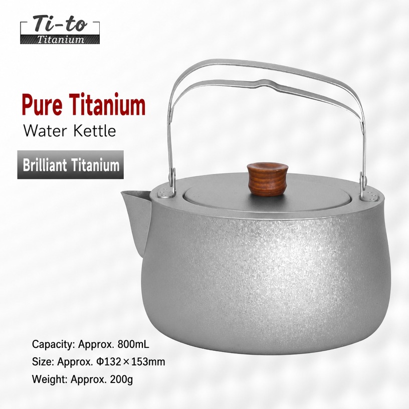 Titanium Kettle 800Ml 200G Crystalline Finish Wood Lid For Alpine Base Camp Boiling