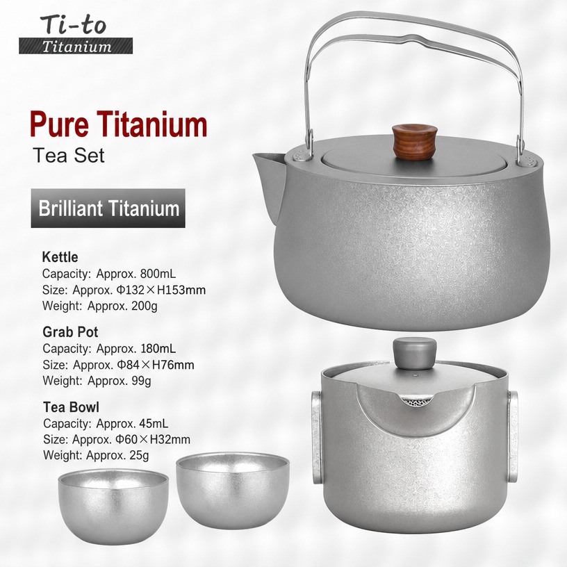 Titanium Tea Ware Set Ice Flower 800Ml Kettle Grab Pot For Winter Camping