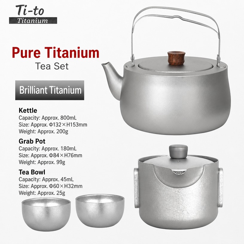 Titanium Gongfu Tea Set Curved Spout 800Ml Kettle Grab Pot For Bikepacking
