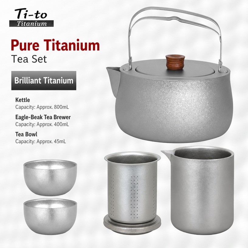 Titanium Tea Steeping Set Ice Flower 800Ml Kettle Eagle Beak For Breakfast
