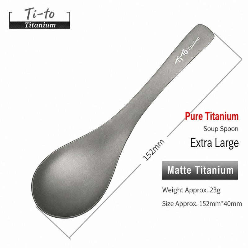 Sandblasted natural titanium 152 mm long handle serving spoon