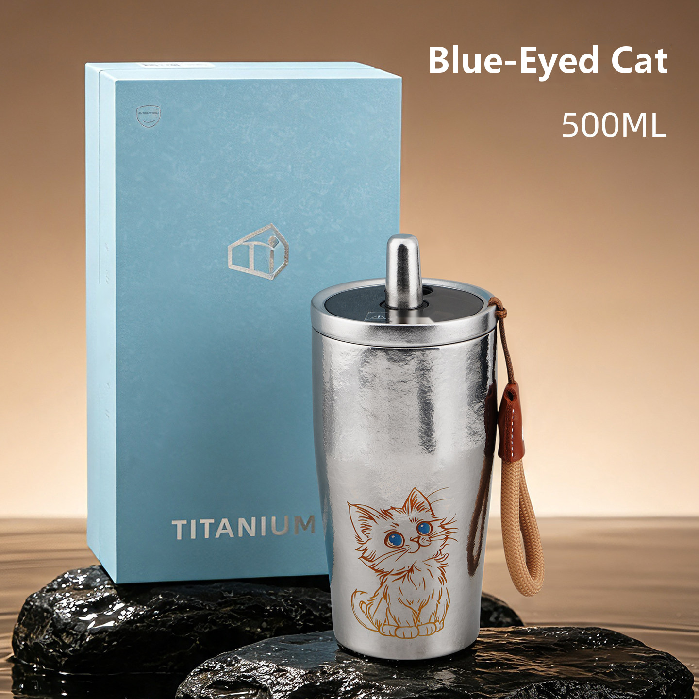 Wholesale Titanium Straw Cup 500ml Cat Motif Gift Box for Souvenir Shop Buyers, Kawaii Stationery Shops and Kids Boutiques