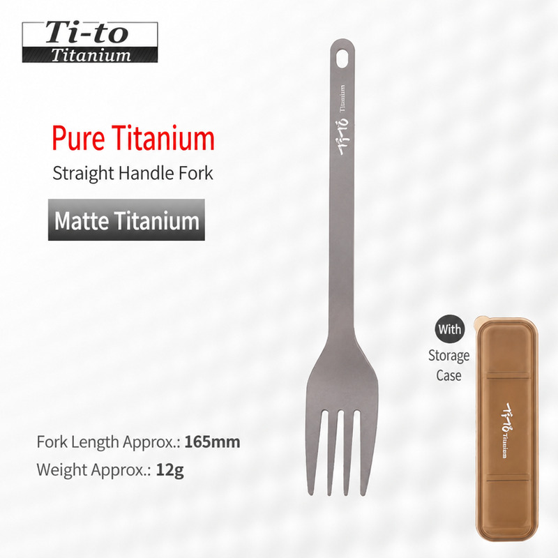 Boxed Matte Titanium Straight Handle 4-Tine Fork 165mm 12g for Hostel Kitchens Bike Packing Overnights and Bothy Trip Kitchens