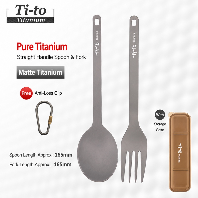 Grade 1 Titanium 2-Piece Cutlery Set Two 165mm Pieces 30g with Carabiner for Sea Cadet Halls and River Festival Kitchens
