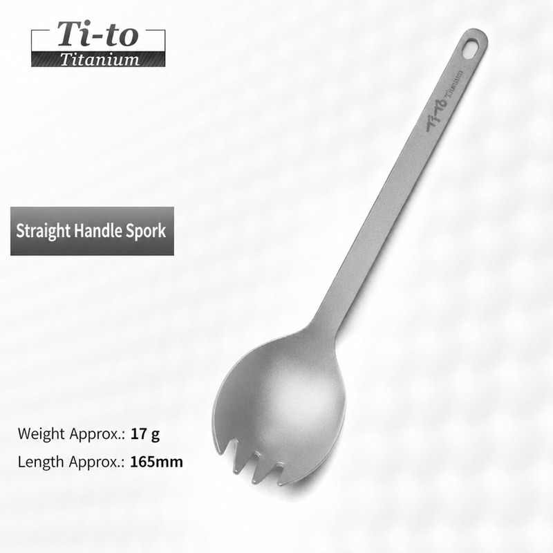 Grade 1 Titanium Camping Spork 165mm 1.5mm Body 17g Packaging Free for Deckhand Mess Kitchens and Liveaboard Galley Diners