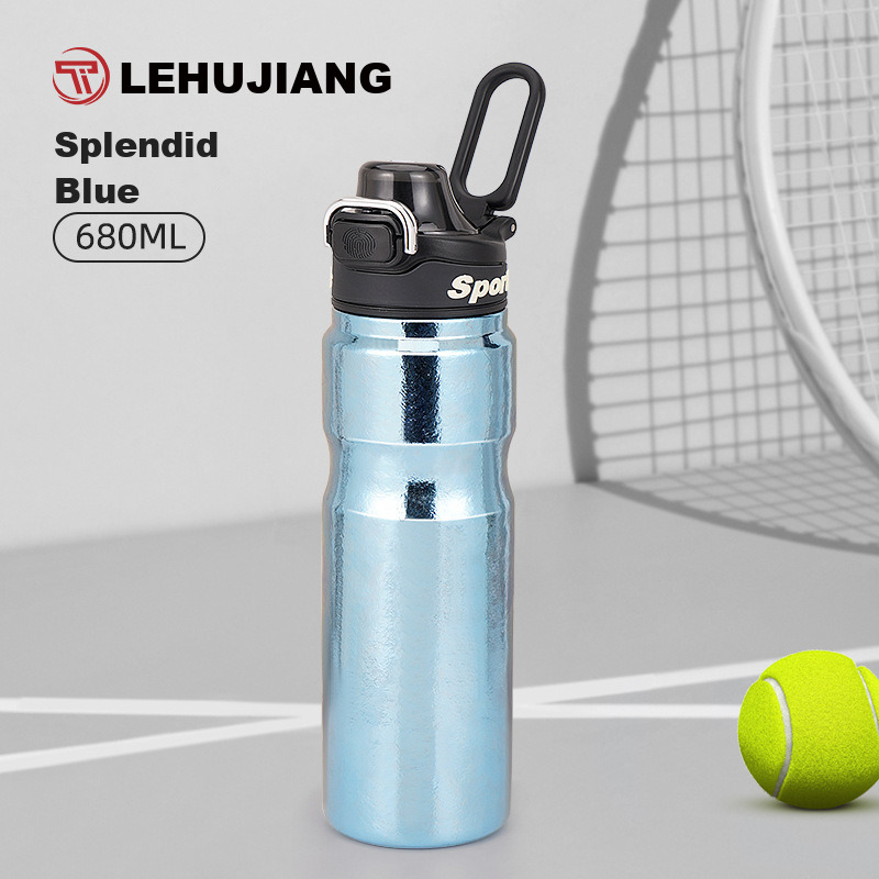 Titanium Sports Water Bottle 680ml Light Blue Wave Body with Fold Handle for Racket Club Pro Shops and Tennis Academy Kit Rooms