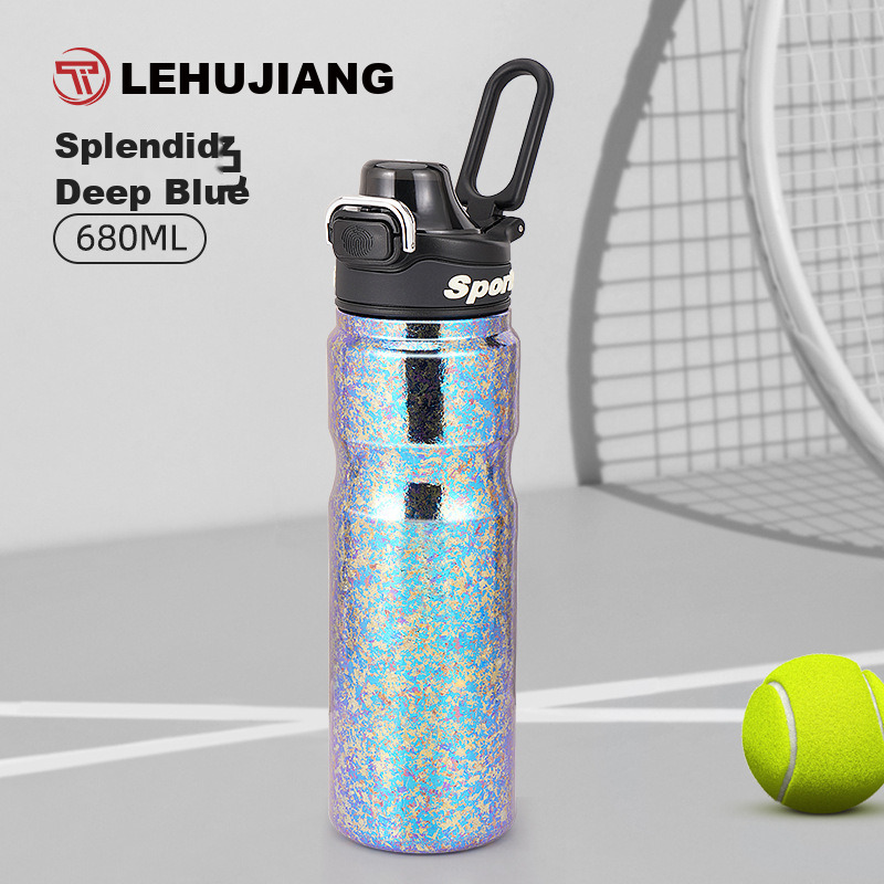 Wholesale Titanium Sports Bottle 680ml Deep Blue Crystal Grain for University Sports Departments and Fitness Studio Retail