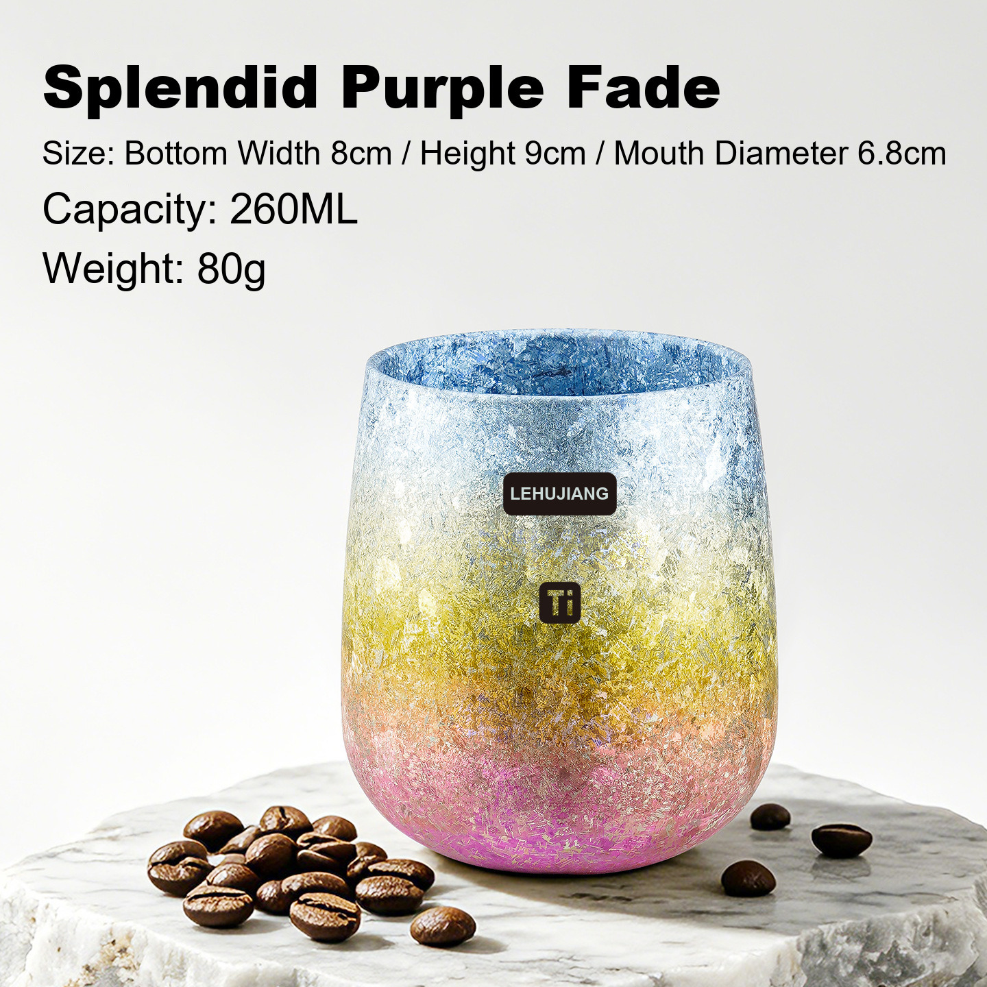 Double Wall Egg-Shaped Titanium Tumbler 260ml Spectrum Fade for Design Hotel Breakfast Bars and Club Lounge Afternoon Tea