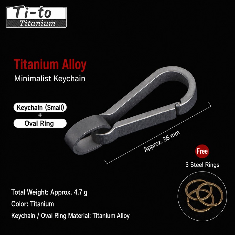 Titanium Bag Keychain Mini 36Mm Flat Section Oval Ring 4.7G Matte
