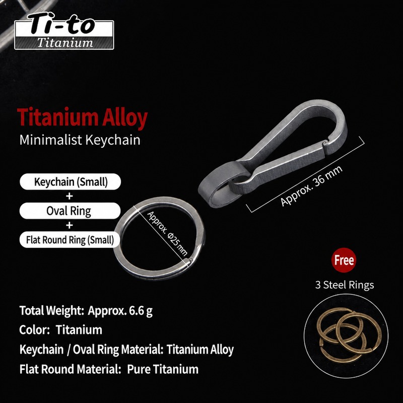 Titanium Keychain Ring Three Piece 36Mm 25Mm Oval Flat 6.6G Matte