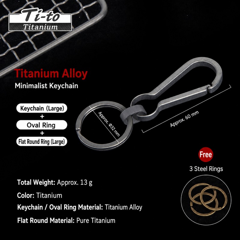 Titanium Key Clip Three Piece 32Mm Oval Flat Rings 13G Matte