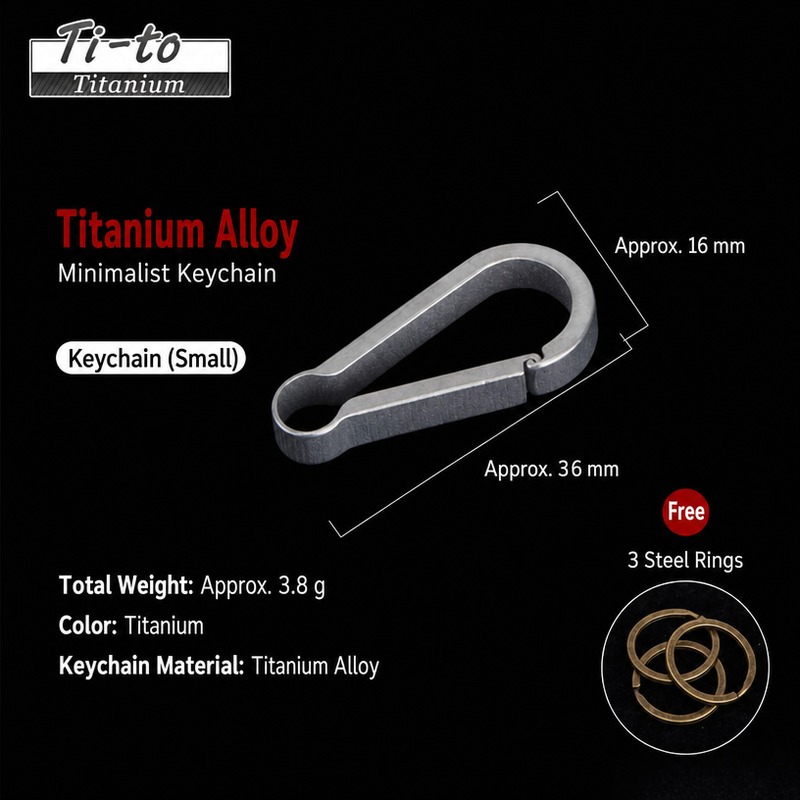 Titanium Key Fob Mini 36Mm 3.8G Matte Flat Plate Spring Gate