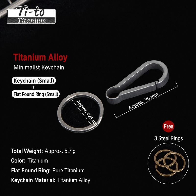 Titanium Keychain Set Two Piece 36Mm 25Mm Matte For Dog Walking