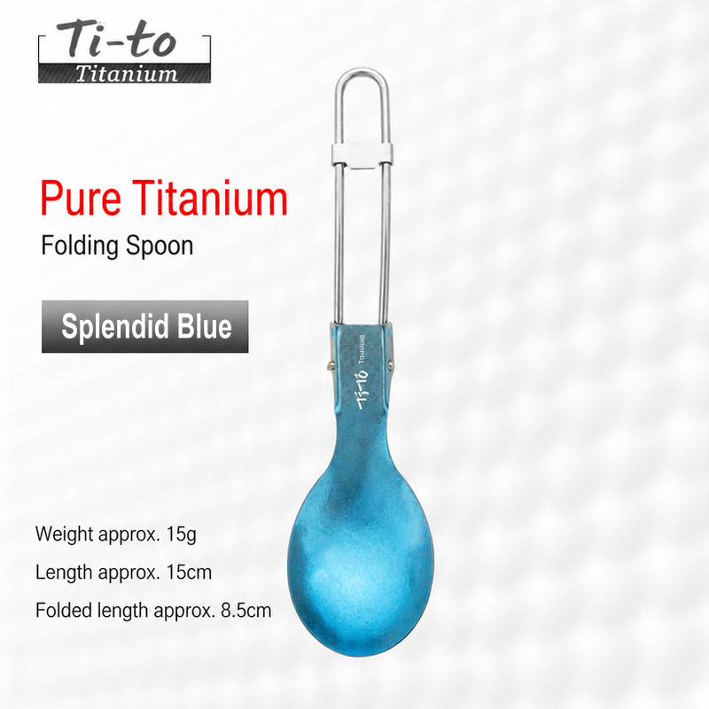Glacier Blue Titanium Ultralight Folding Spoon 15g Case Free for Town Hall Kitchens Ice Cream Vans and Village Fete Stalls