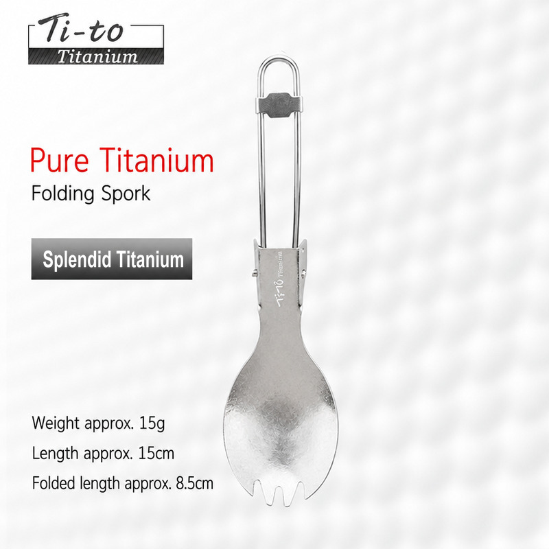 Frosted Titanium Ultralight Folding Spork Set 15g Case Free for Bothy Trips Overnight Hillwalking and Stealth Camping Nights
