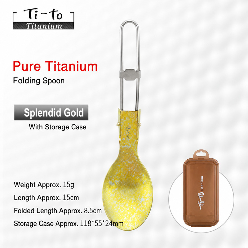 Frost Gold Titanium Folding Spoon with Case 15g for Roller Rink Snack Bars Bowling Alley Counters and Mini Golf Clubhouses