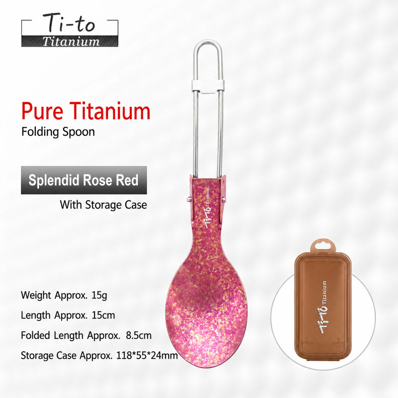 Anodized Titanium 15g Ultralight Compact Folding Camp Spoon for Gourmet Food Halls Market Day Grills and Food Truck Yards