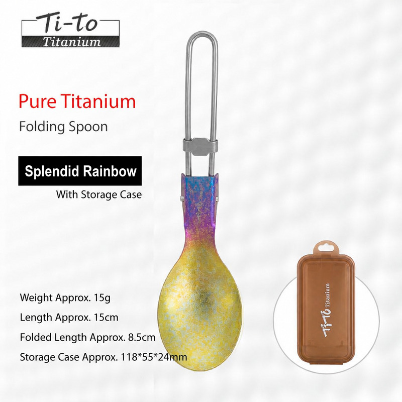 Anodized Titanium Folding Camp Spoon Set 15g for Hiking Club Meetups Nature Photography Trips and Plein Air Painting Trips