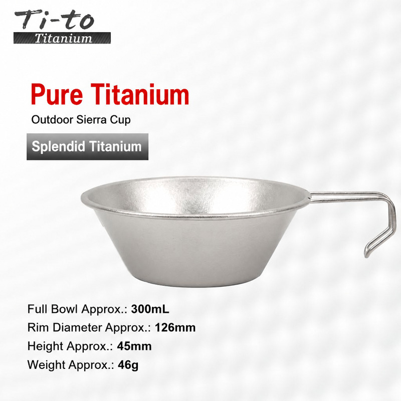 Natural coating-free grade 1 titanium Sierra cup with folding wire handle