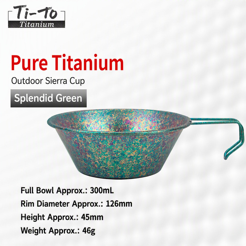 Titanium Sierra Cup 300ml Emerald Green Ice Flower Anodized Hooked Wire Handle Camp Bowl for Forest Hiking Cabin Weekends