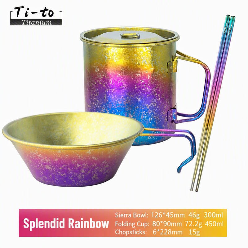 Titanium Panorama Tableware Set Spectrum Fade Ice Flower Chopsticks 228mm Cup 450ml Sierra Bowl 126mm 300ml for Island Camping